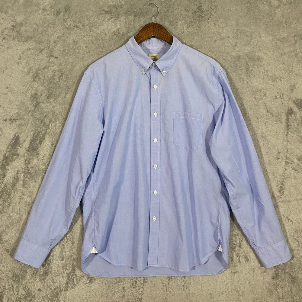J.Crew Button Down Shirt Sz L Light Blue 2-Ply Cotton Long Slv Pocket Timeless